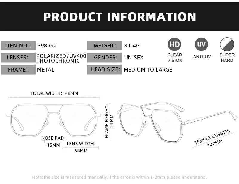 Metal Photochromic Sunglasses for Men Women! 👓🕶️🌞